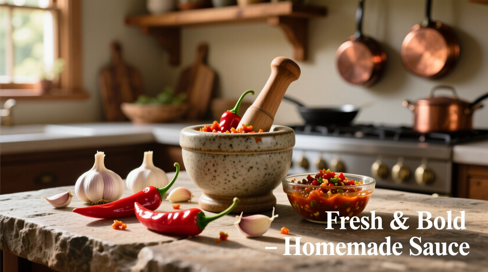 Fresh chillies and garlic cloves for homemade sauce