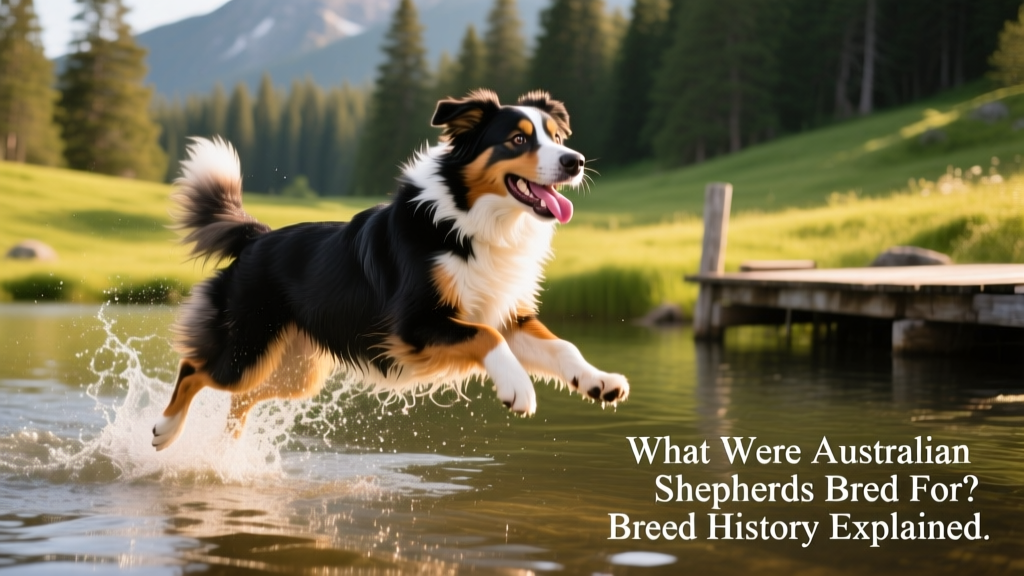 Australian Shepherd joyfully leaping into a lake during outdoor play