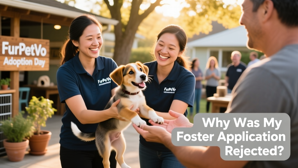 Two volunteers smiling as they hand off a healthy, happy puppy to a new adopter at a FurPetVo community adoption event