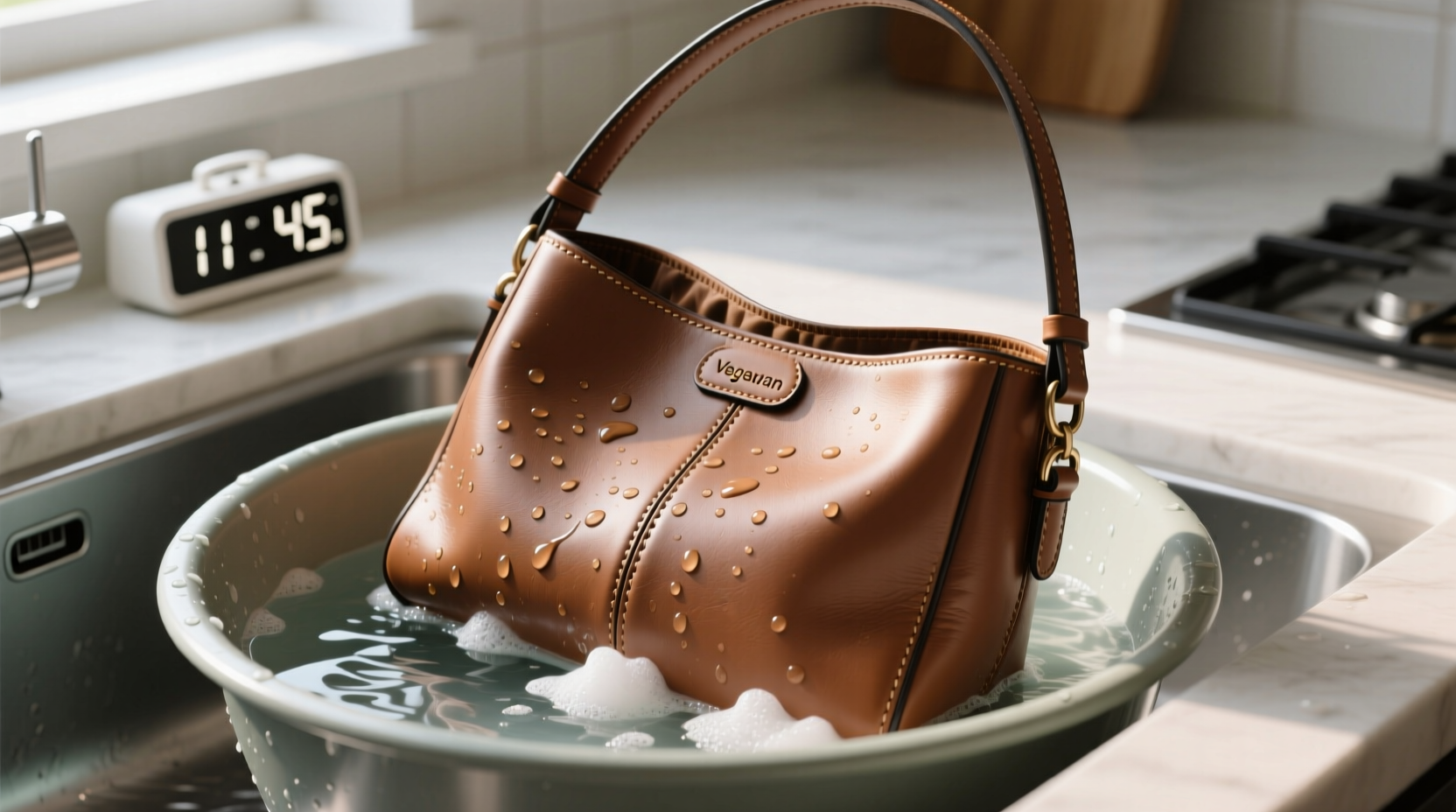 how to wash a vegan leather handbag safely