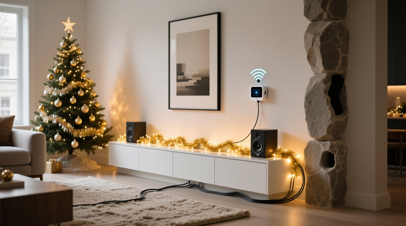 how to hide speaker wires when playing christmas music through smart home systems