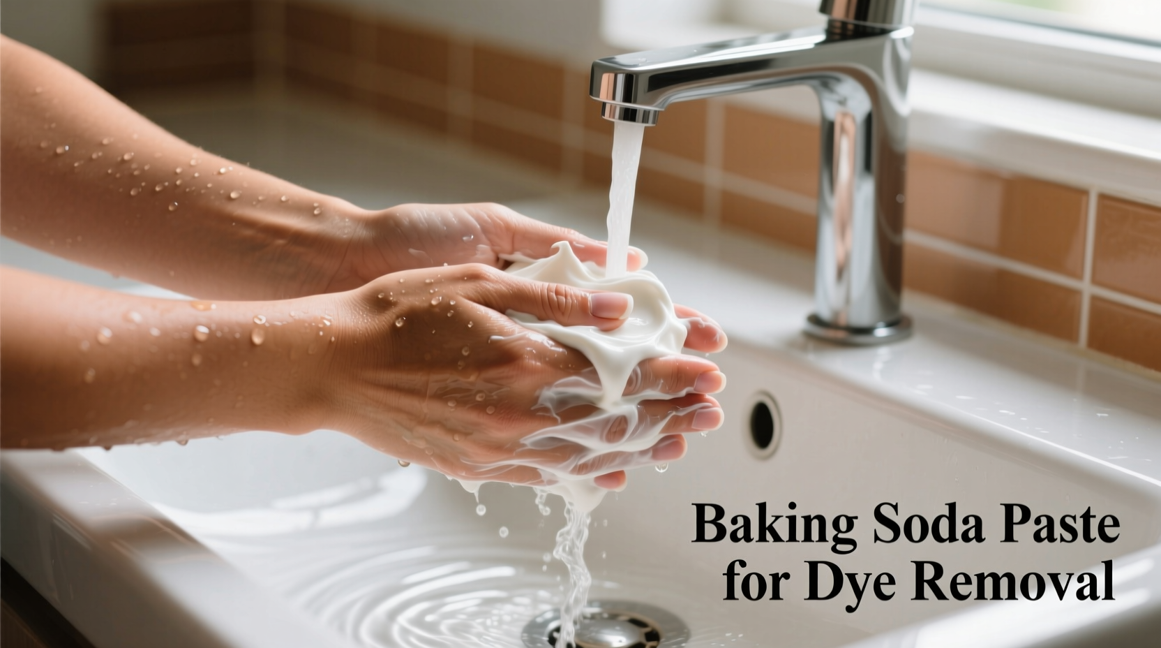 Hands washing with baking soda paste for dye removal