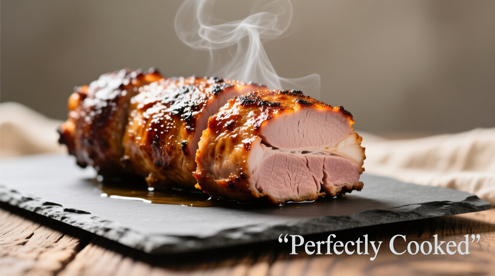 Perfectly cooked pork tenderloin with golden crust