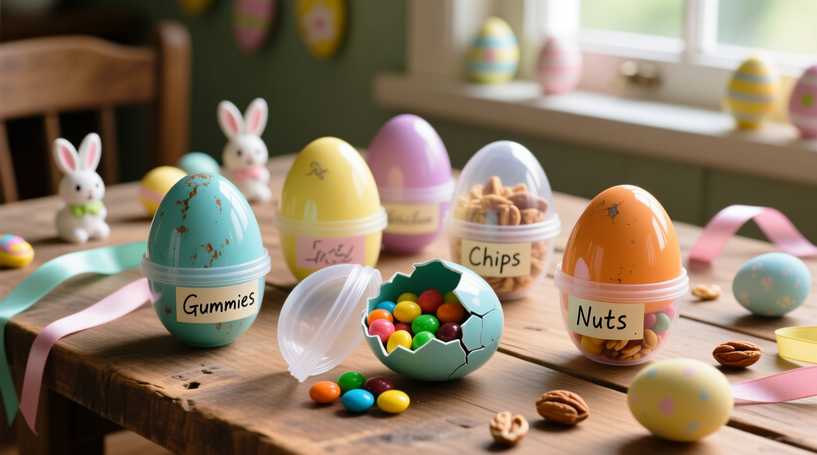 repurpose plastic easter eggs as snack containers