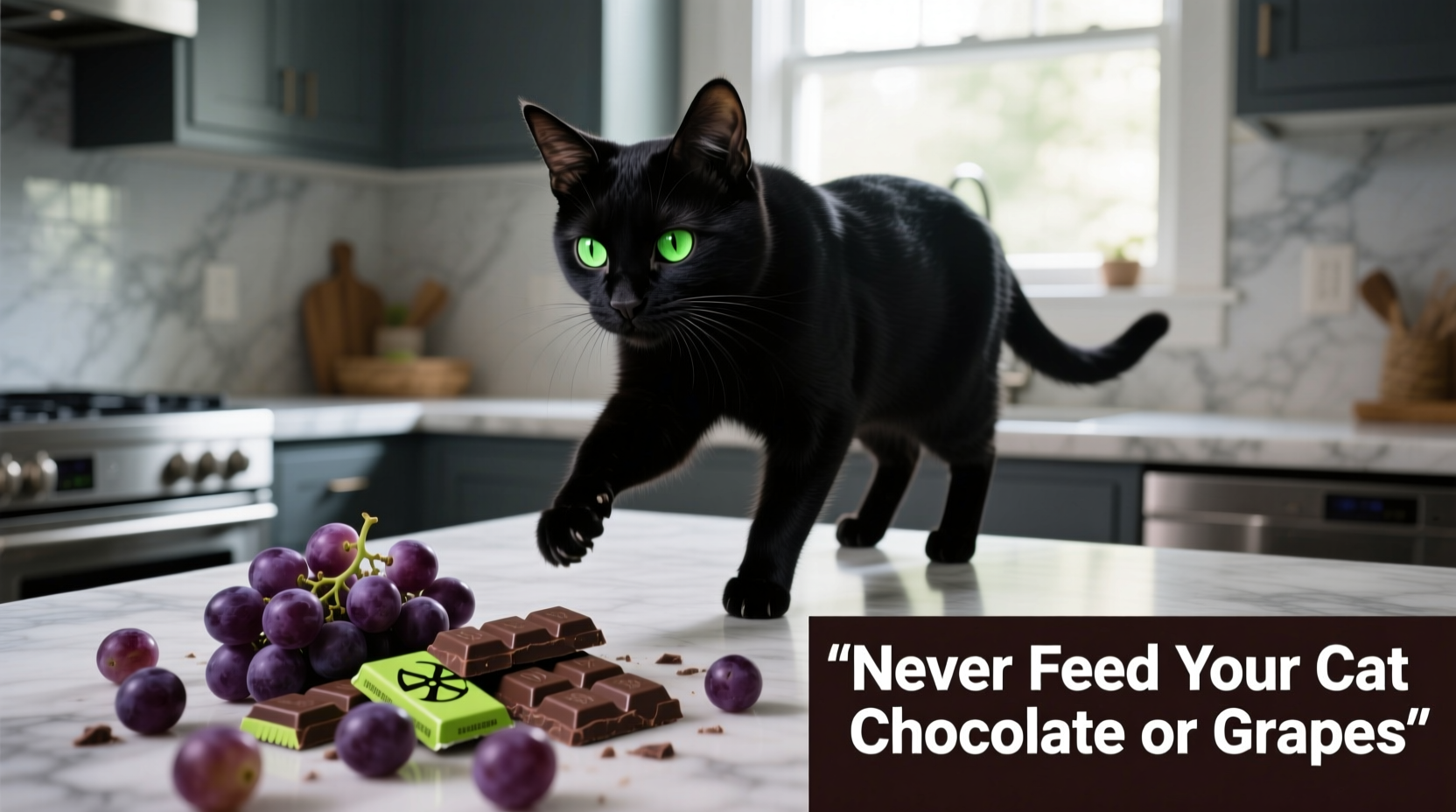 Cat avoiding toxic chocolate and grapes