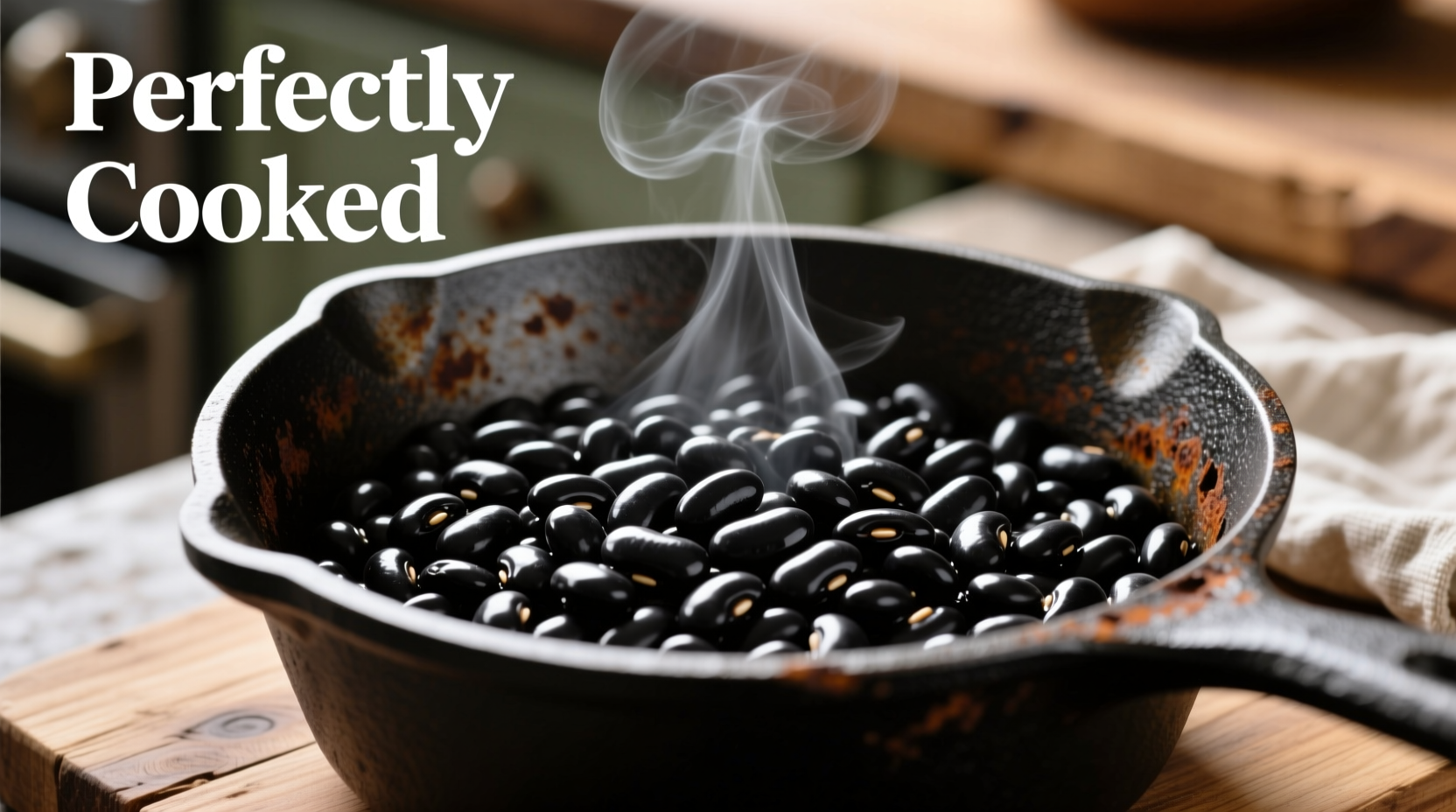 Perfectly cooked black beans in a pot