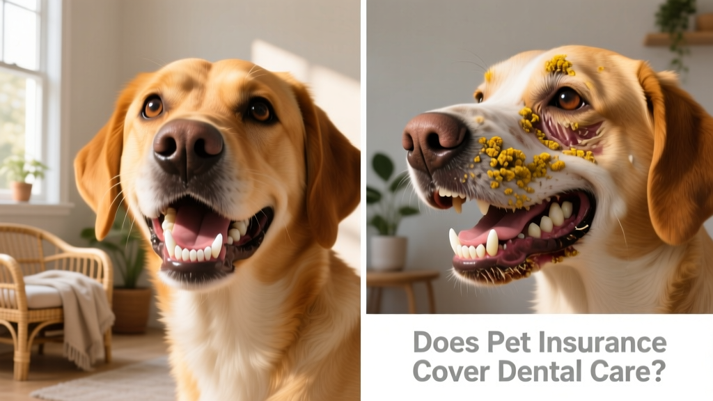 Side-by-side comparison showing healthy dog teeth versus teeth affected by advanced periodontal disease