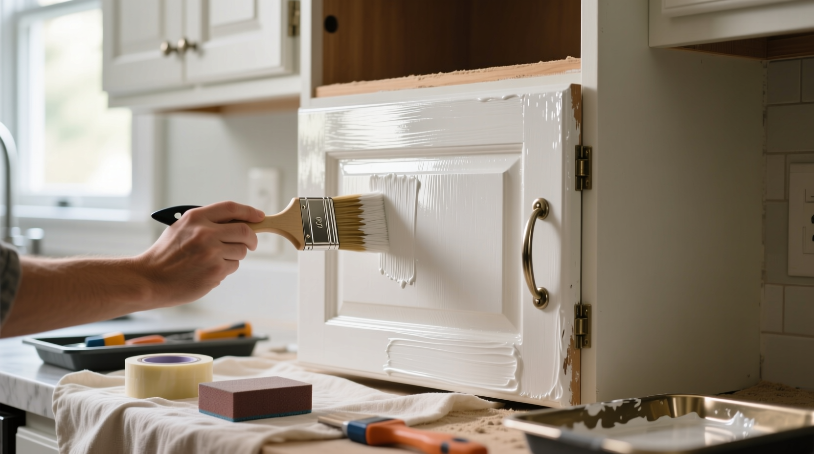 how to paint laminate cabinets