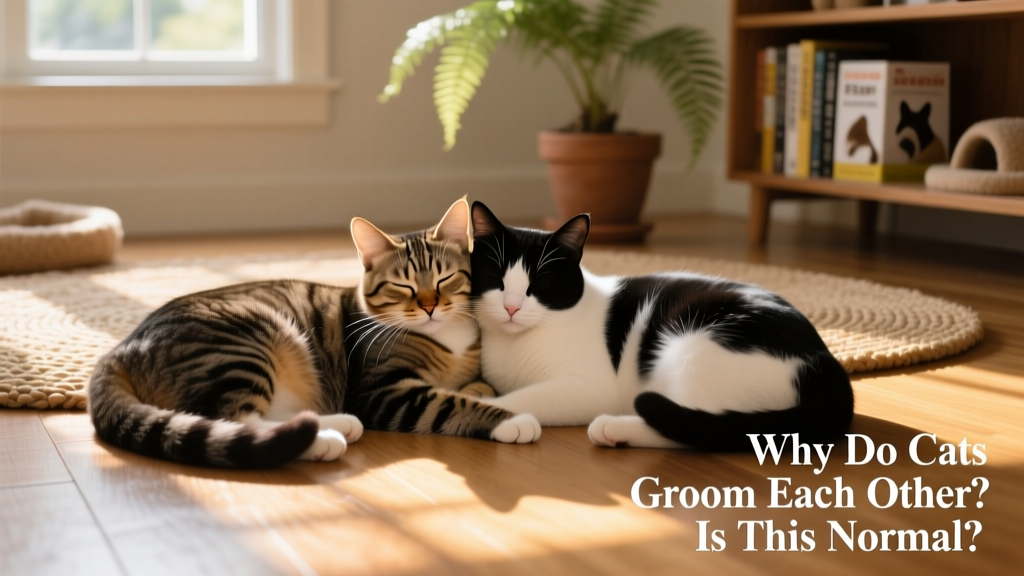 Two cats resting peacefully together after a grooming session, eyes half-closed and bodies relaxed