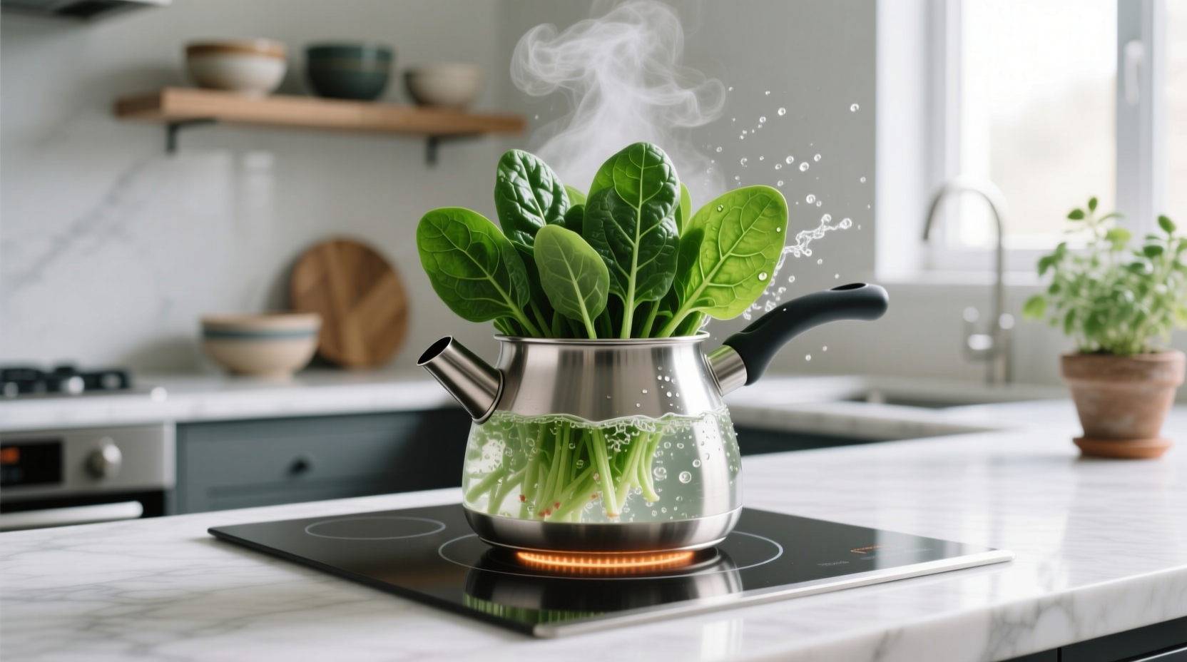 blanch spinach by boiling your kettle not a pot of wat