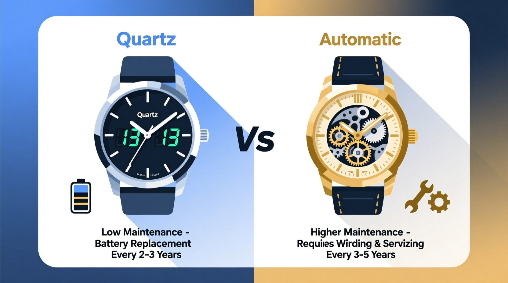 quartz vs automatic watches which requires less maintenance overall