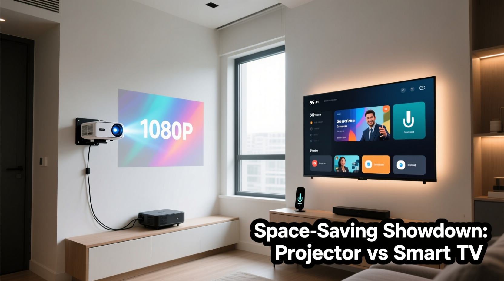portable projector vs smart tv for small apartments space saving showdown