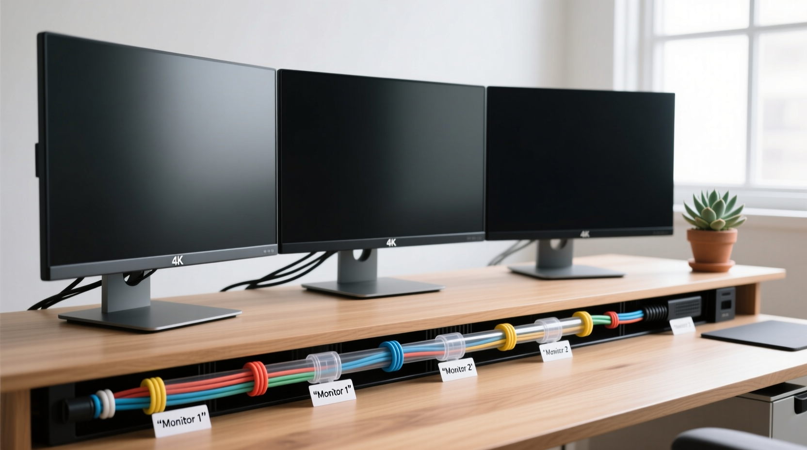 how to organize cords for multiple monitors neatly