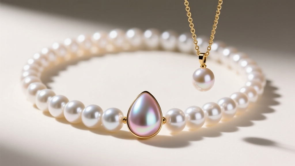 Classic 7mm Akoya strand with a 10mm teardrop pendant next to a modern 1.5mm gold box chain featuring a single baroque pearl drop.