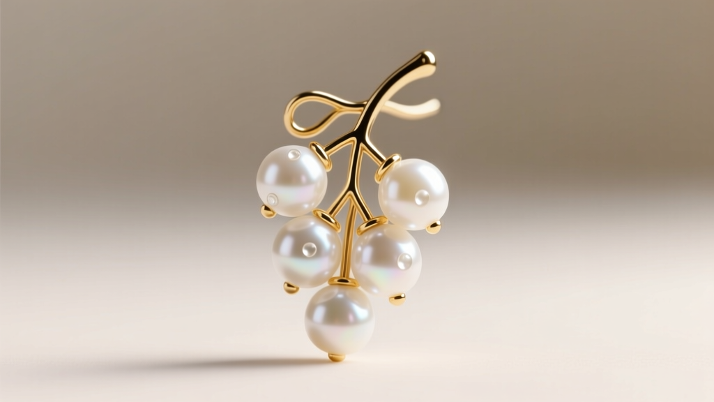 Macro shot of 20-gauge gold wire stems holding 4mm white freshwater seed pearls in a grape cluster earring, sharp focus on metal