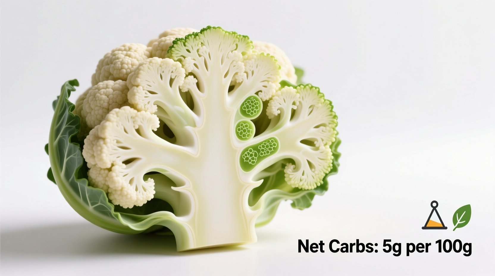 Cauliflower Carbs: 5g Total, 3g Net Per 100g Serving