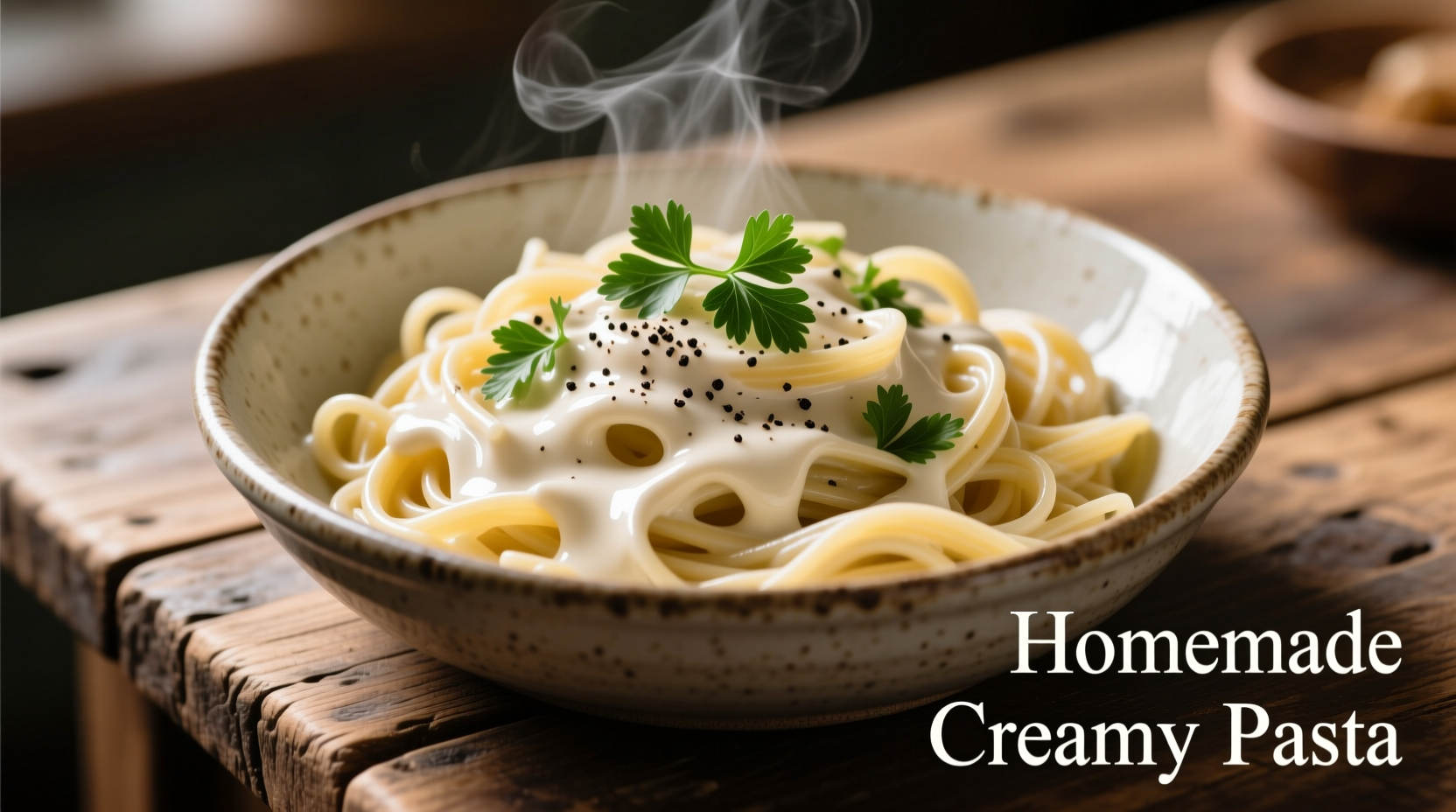 Creamy white sauce pasta in serving bowl
