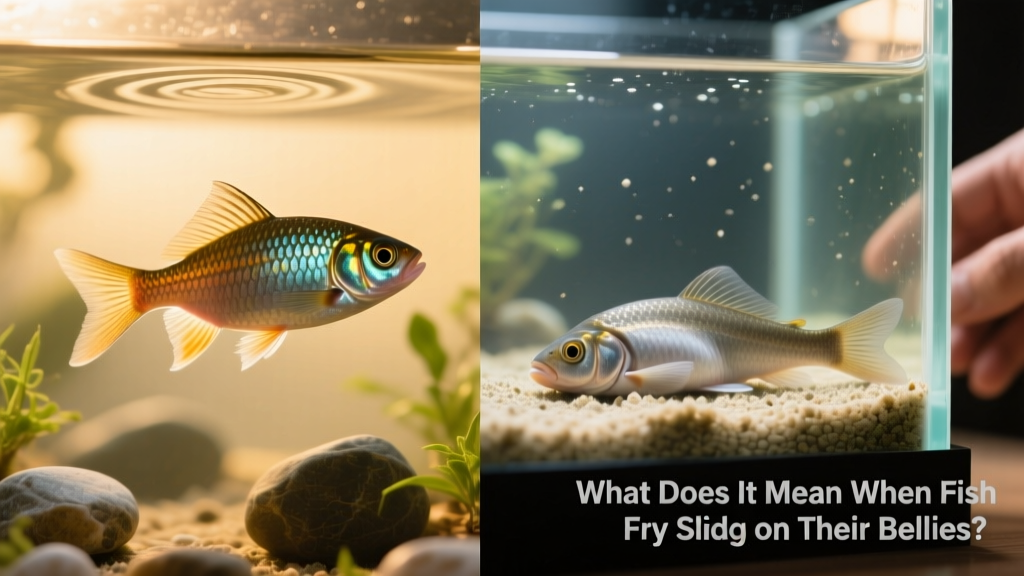 Side-by-side comparison: healthy fry swimming upright vs. belly-sliding fry resting on tank substrate