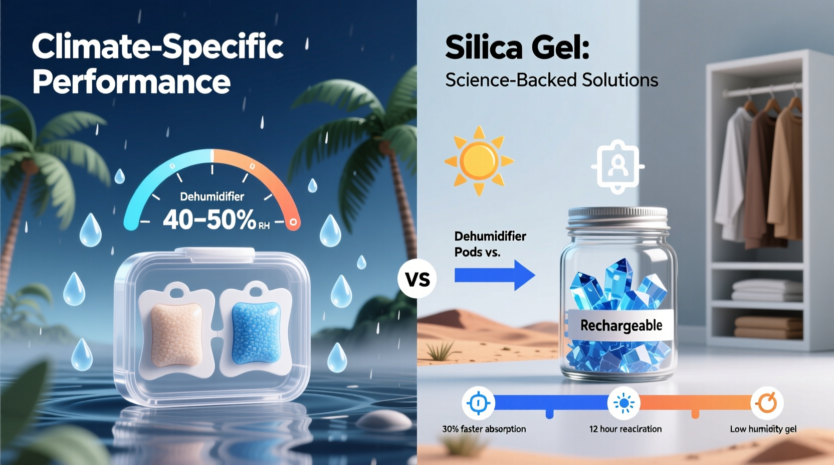 closet dehumidifier pod vs silica gel humid climate truth