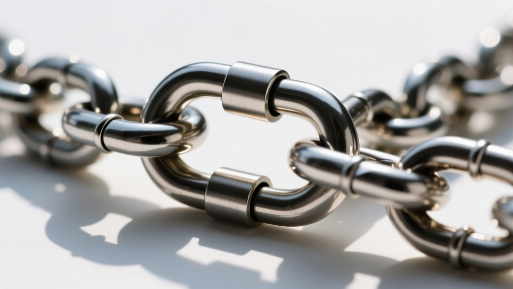 Close-up of a heavy-duty steel lobster clasp on a thick figaro chain, highlighting the soldered jump ring and clean weld detail.