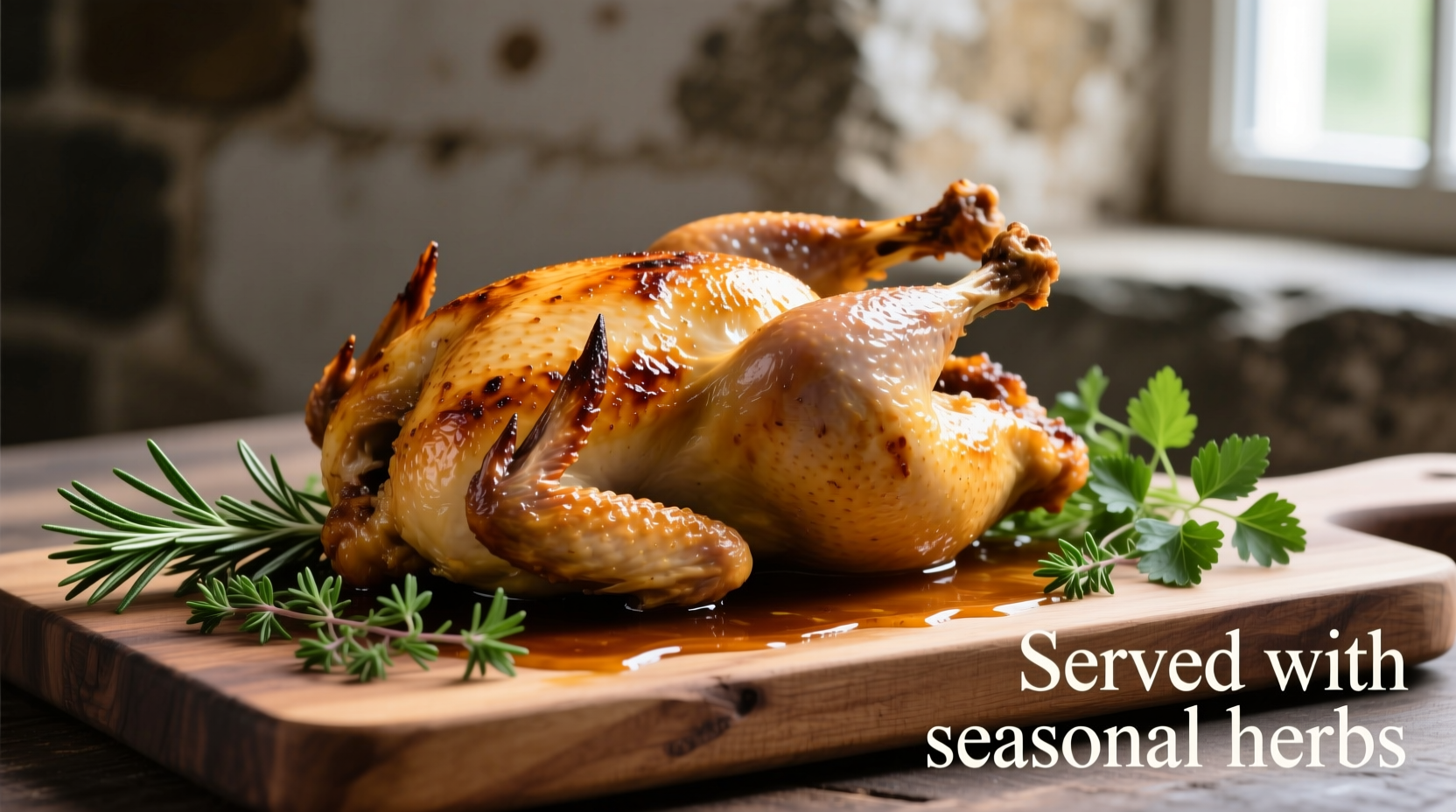Perfectly roasted Cornish game hens with herb garnish