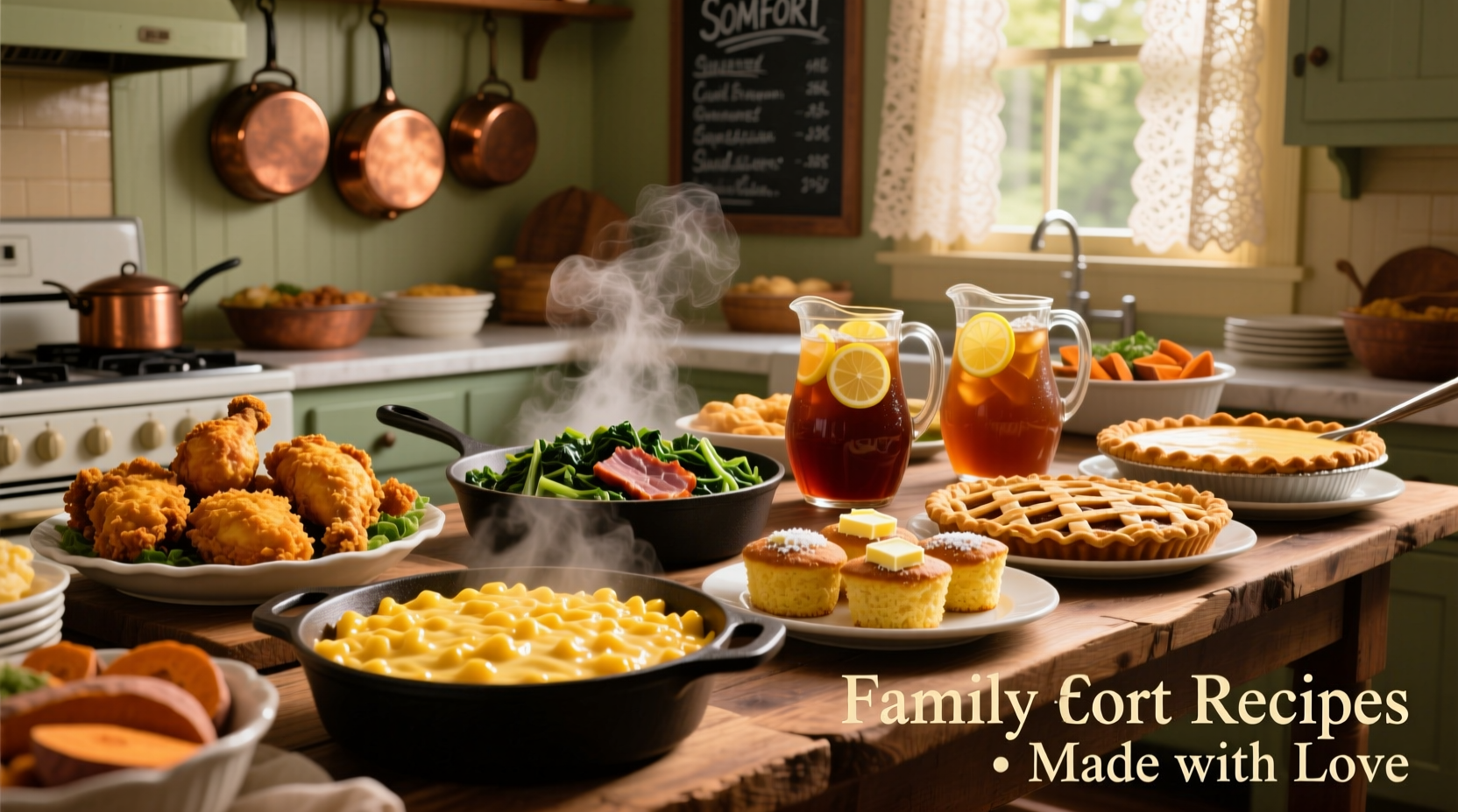Variety of Southern comfort foods at buffet
