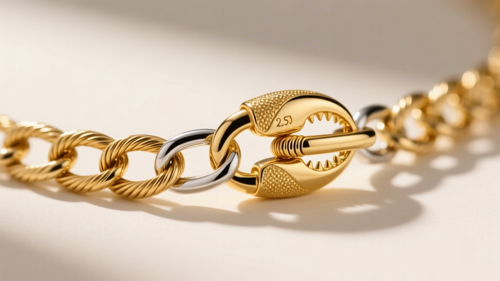 Macro shot of a 1.2mm gold vermeil cable chain and lobster clasp, showing the thick gold layer over a sterling silver base.