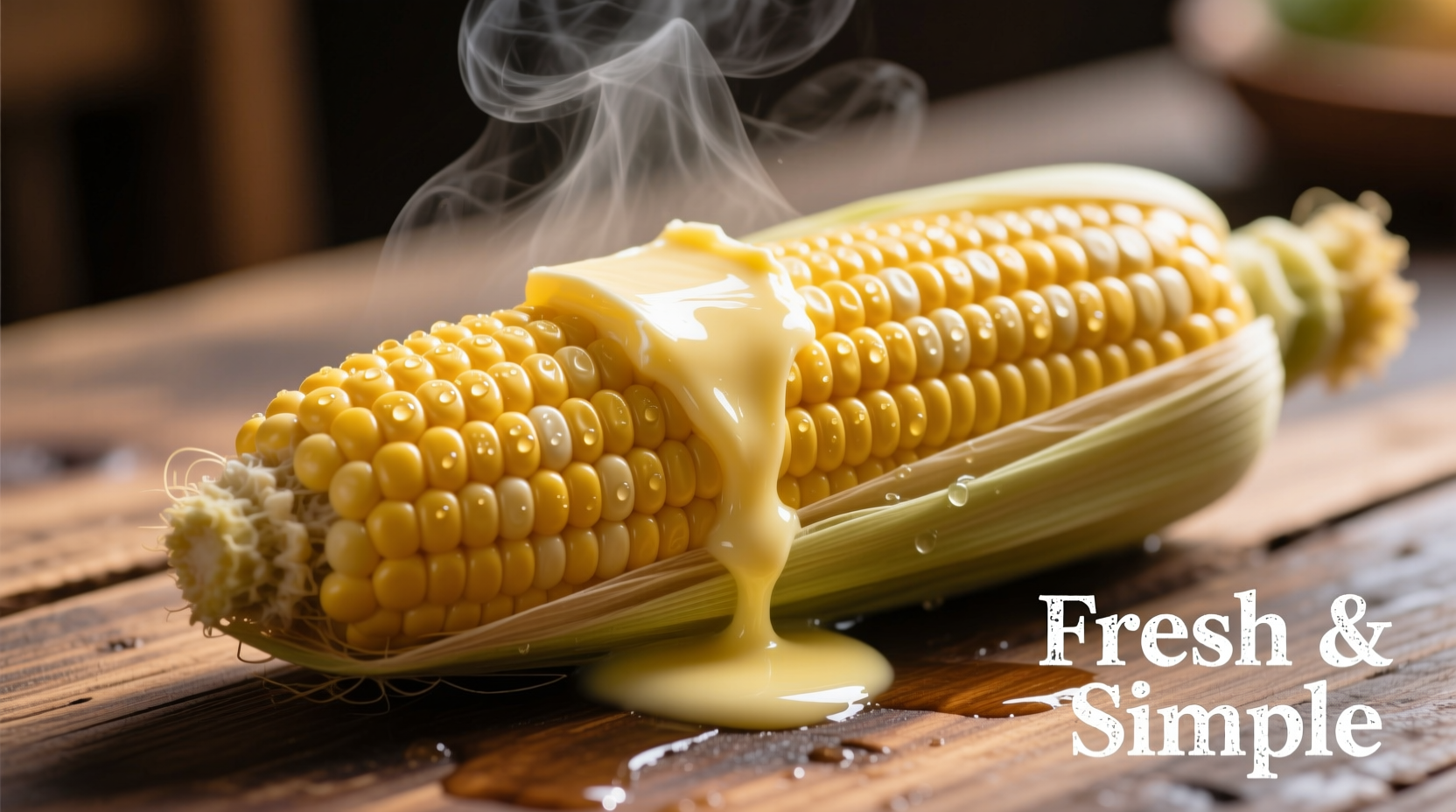 Fresh boiled corn on cob with butter melting