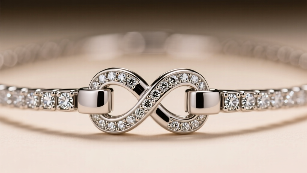 Macro shot of a hidden box clasp with double figure-8 safety catches on a platinum diamond riviera necklace showing fine metalwork