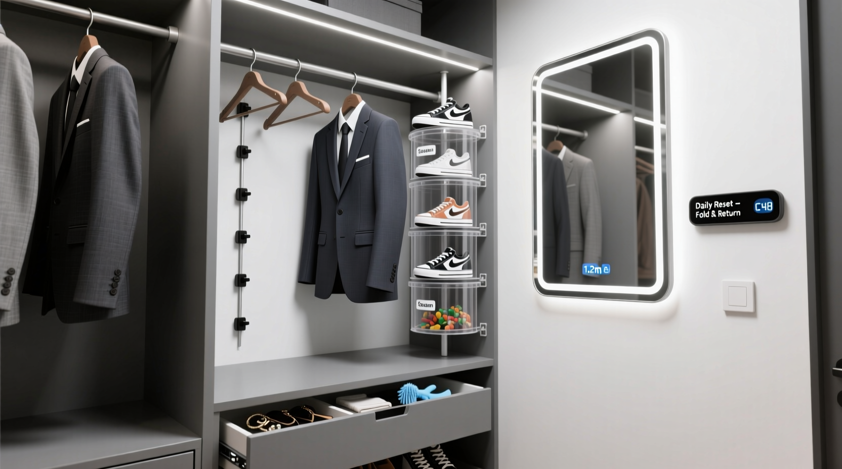 closet organization tips for two suit wearers