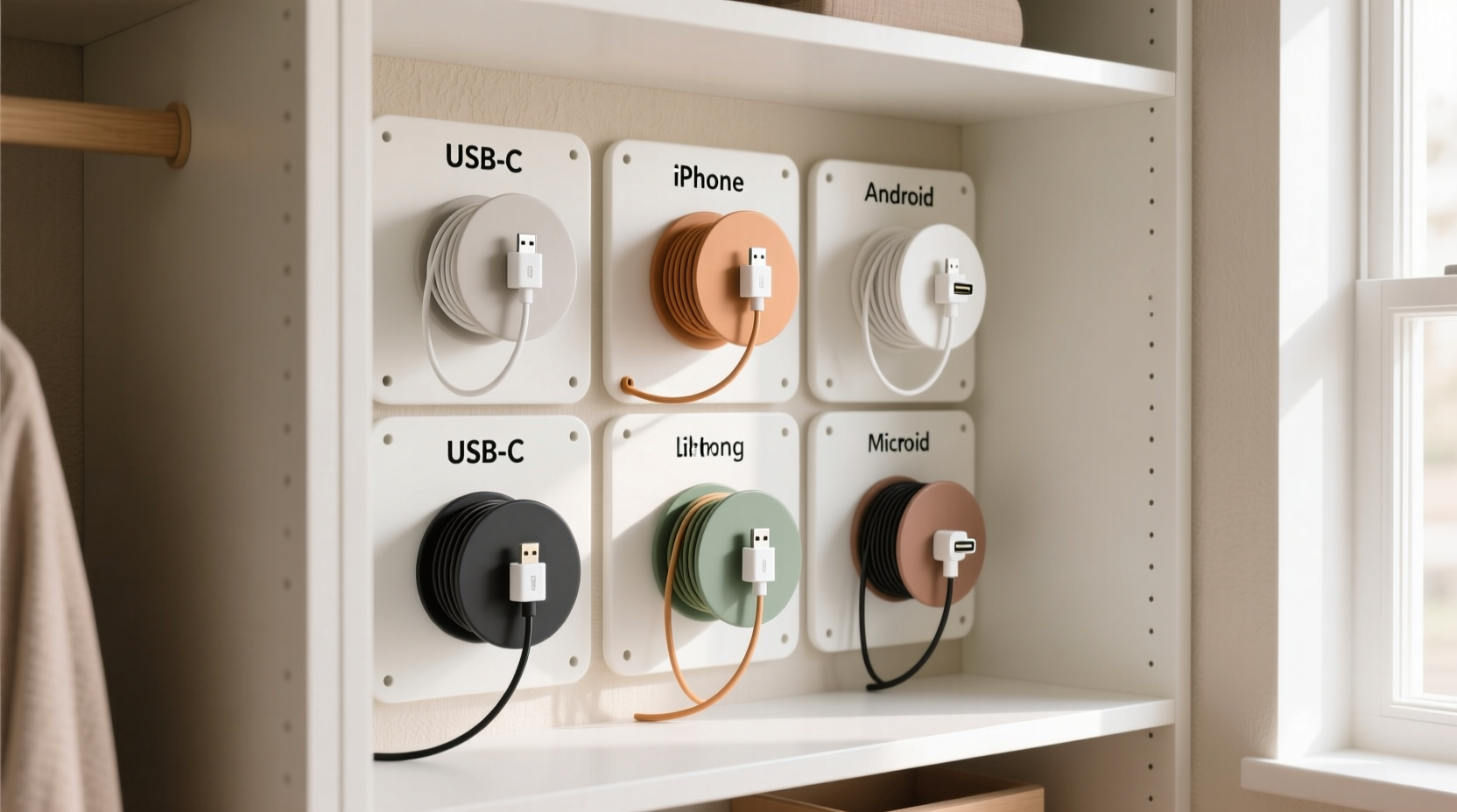 closet organization tips for beauty device cords