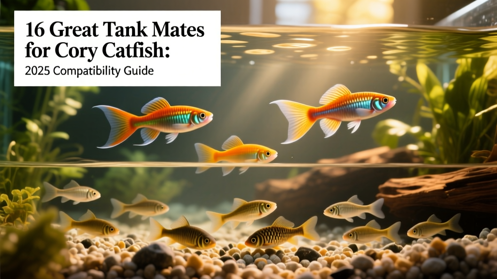 Swordtails gliding near the water surface while cory catfish explore the gravel below