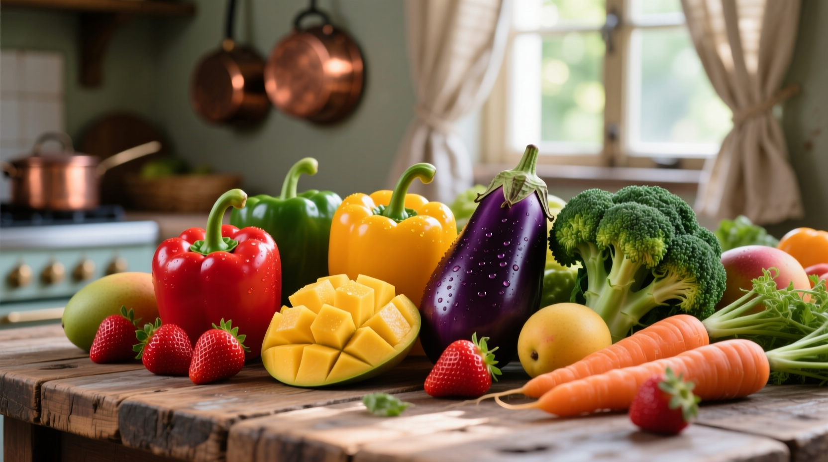 Colorful array of vitamin-rich fruits and vegetables