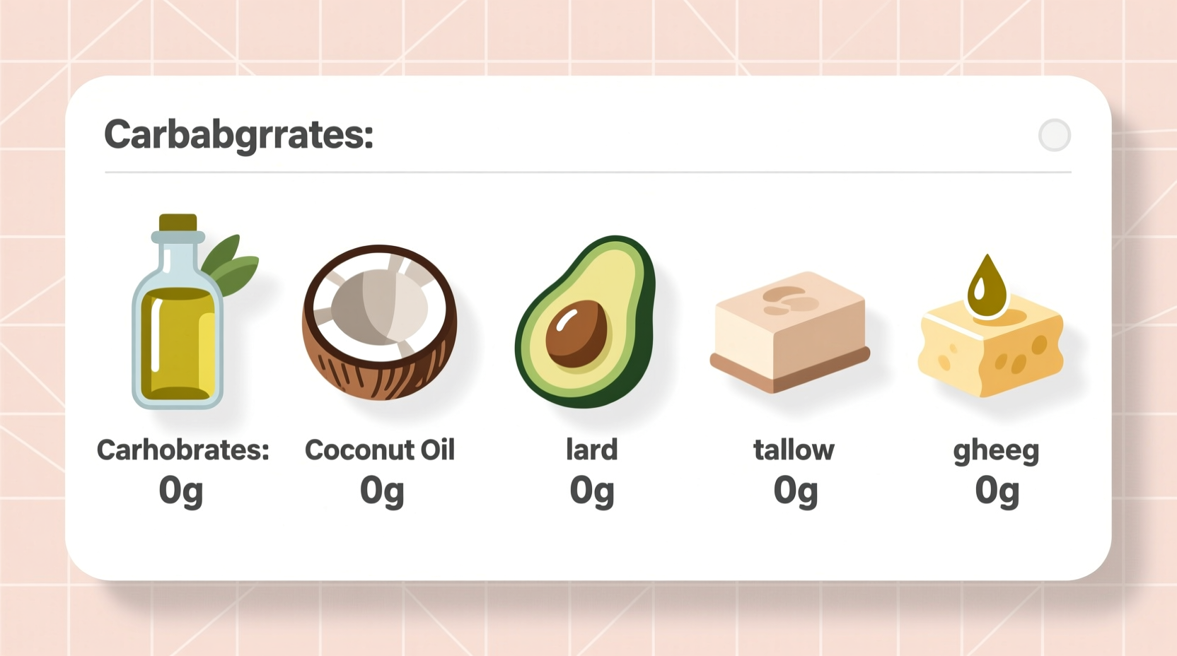 Zero carb foods chart showing oils and animal fats