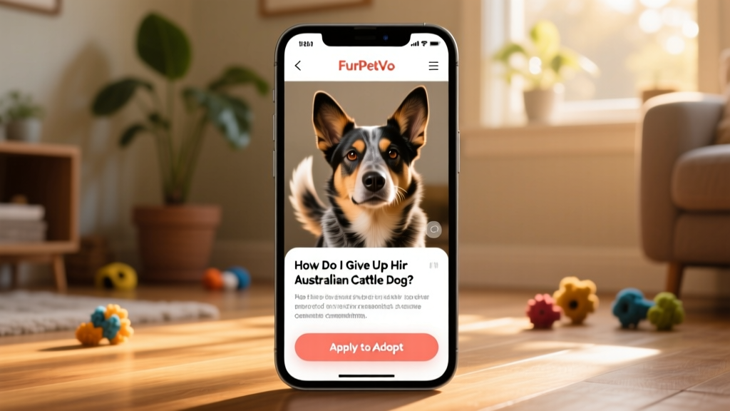 Screenshot-style image showing a FurPetVo profile page with photos, bio, and 'Apply to Adopt' button