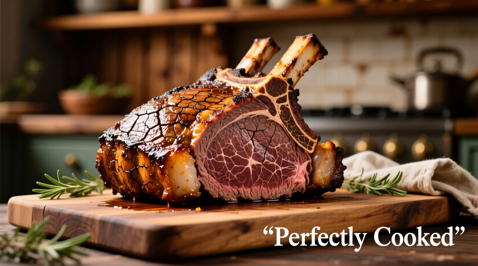 Perfectly cooked beef ribeye roast with golden crust