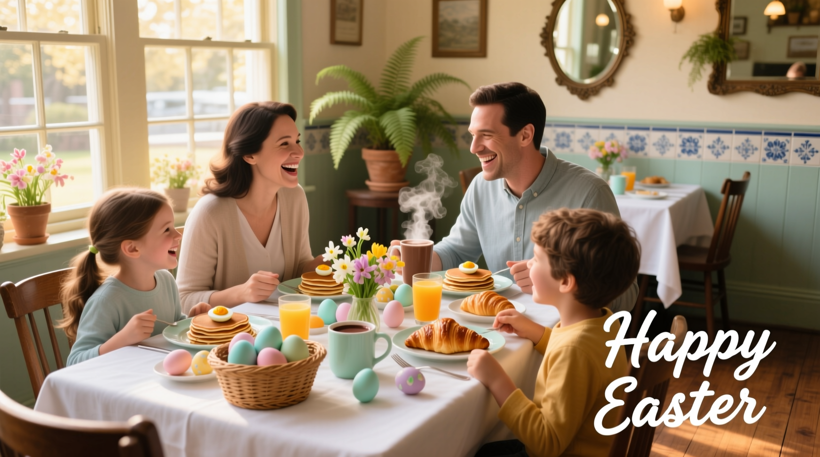 Family enjoying Easter brunch at a local restaurant