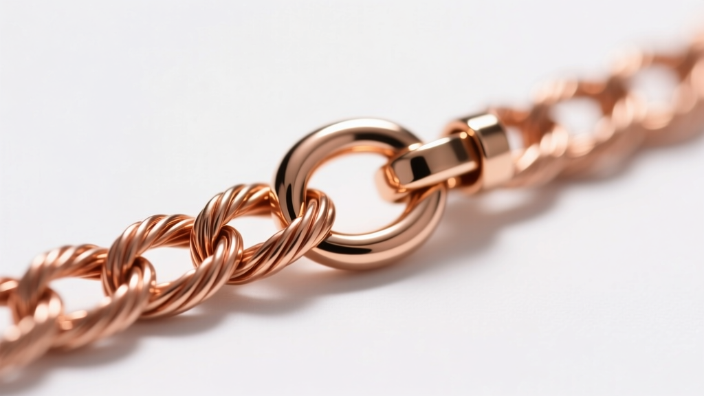 Detailed view of a 1.2mm 14k rose gold cable chain with a secure lobster clasp, highlighting the warm copper tones of the alloy.