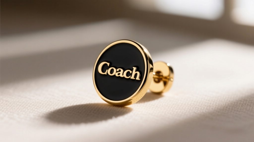Side profile of gold-tone brass Coach signature enamel stud earring, showing perfectly flush black enamel without bleeding edges.