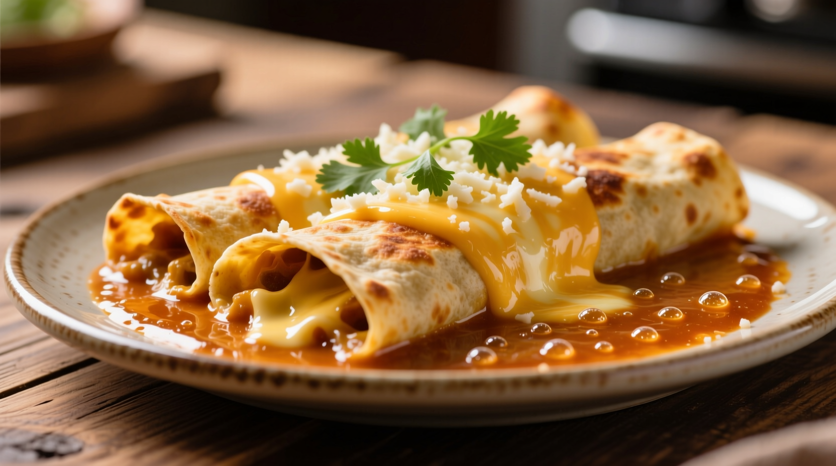 Perfectly baked cheese enchiladas with bubbling sauce