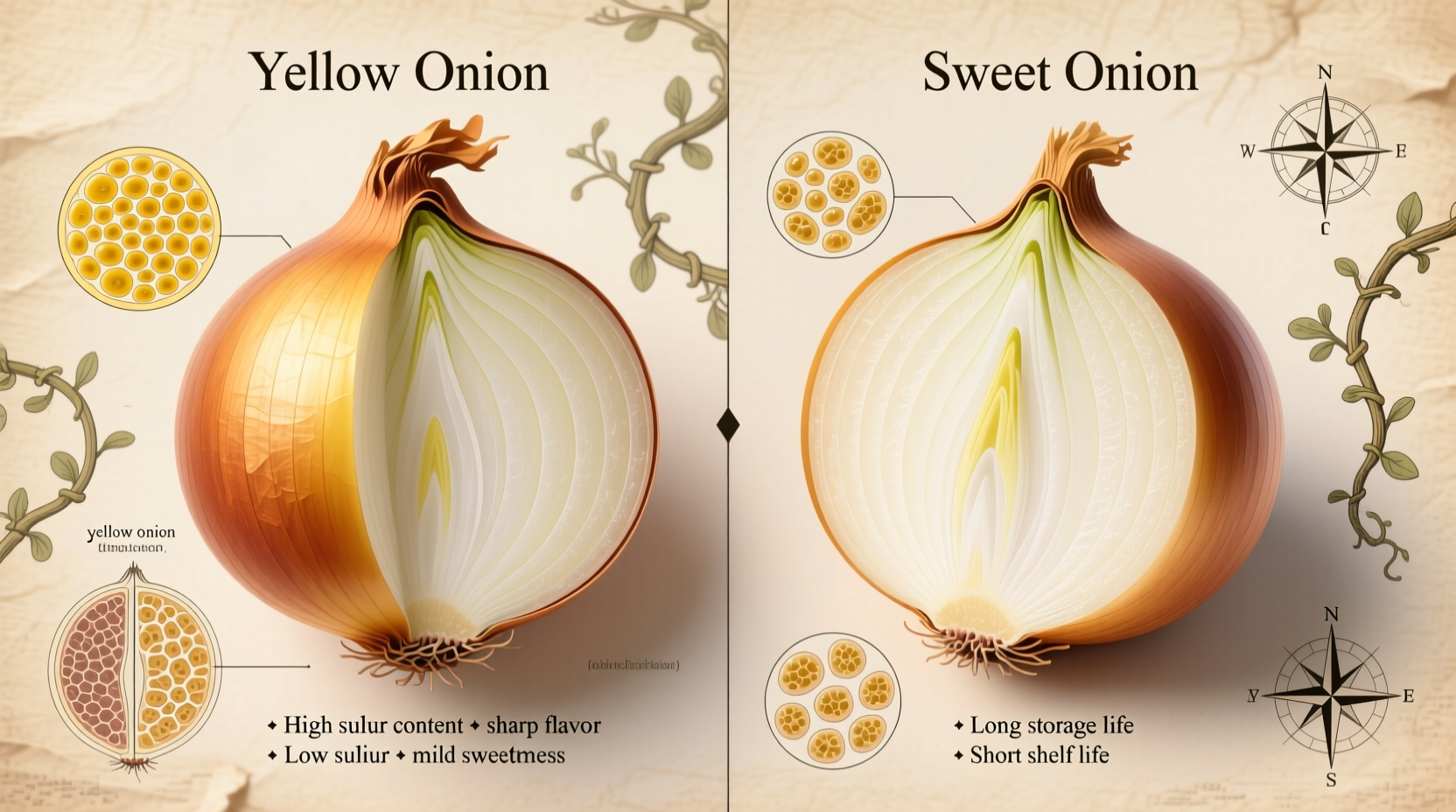 differences between yellow and sweet onions