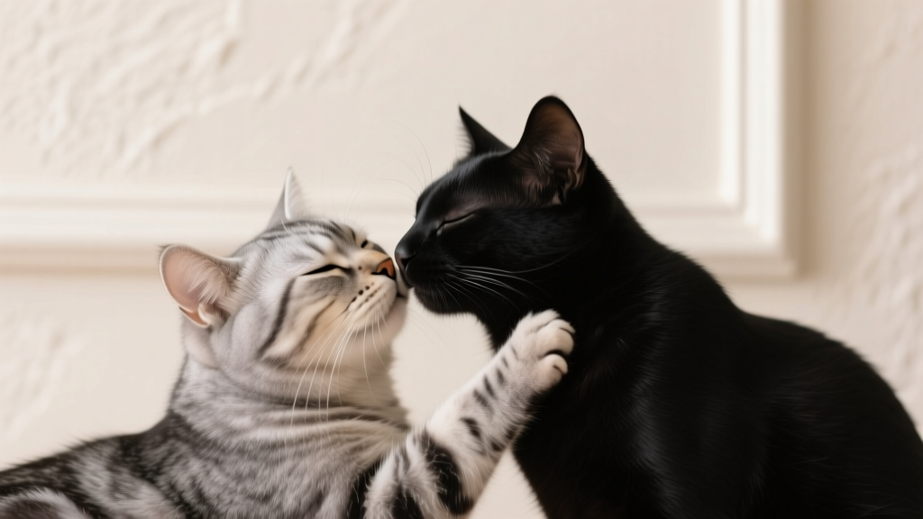 Cat Paw Stroking Another Cat's Head: Social Groom