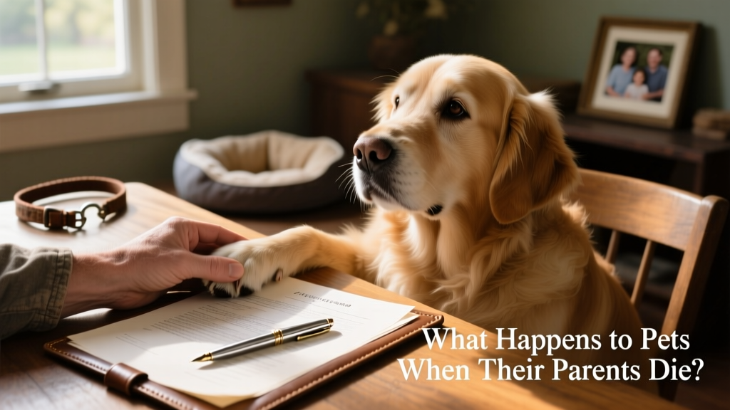A gentle hand holding a dog's paw beside a legal document and pen