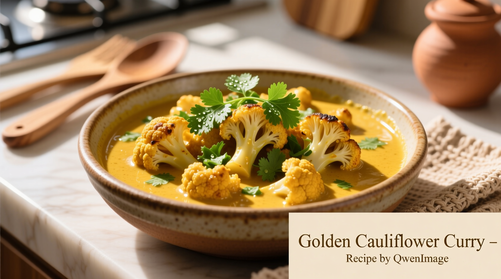 Golden cauliflower curry with fresh cilantro garnish