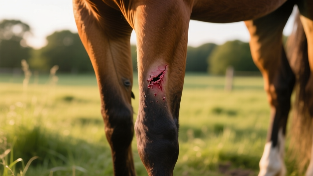 Close-up of a horse's leg showing a superficial abrasion on the skin