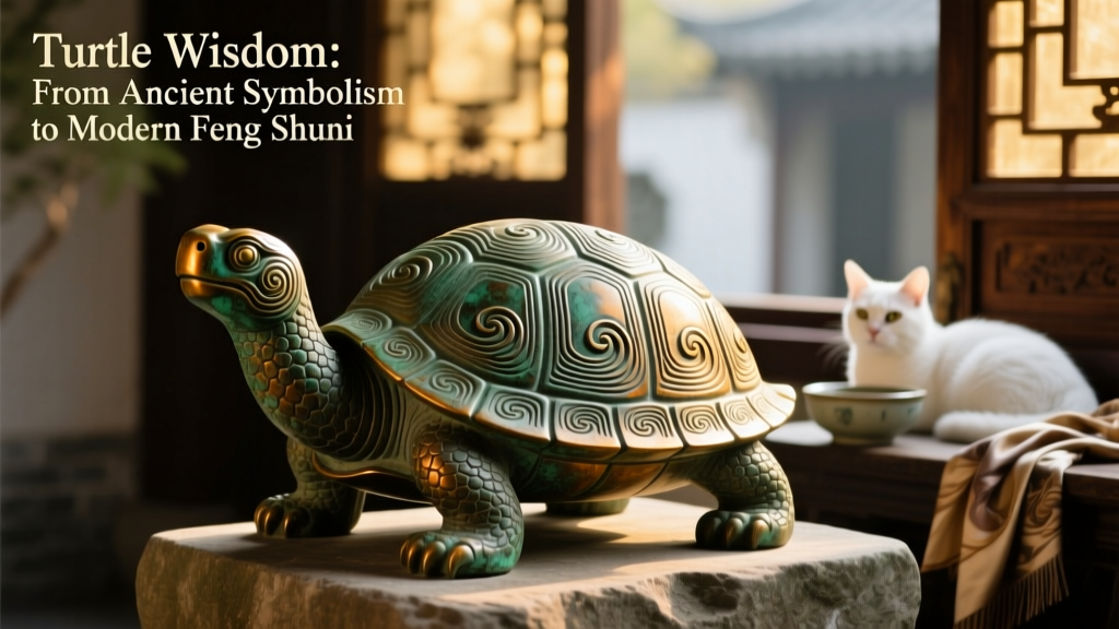 Ancient Chinese bronze turtle sculpture with intricate cloud and wave motifs