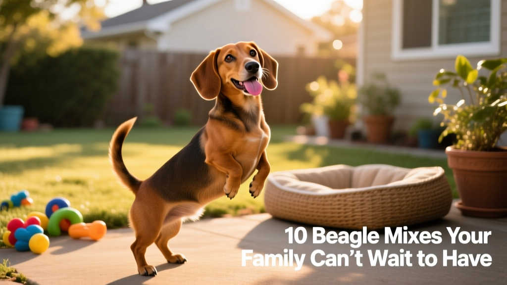 brown beagle dachshund mix with a dachshund body standing with its tongue out