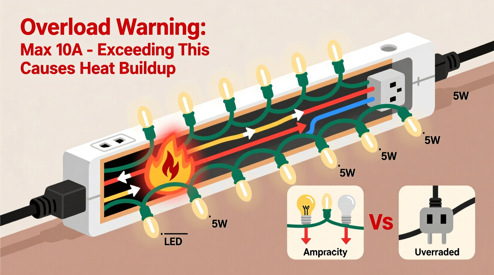 why does my extension cord get hot with multiple light strands attached