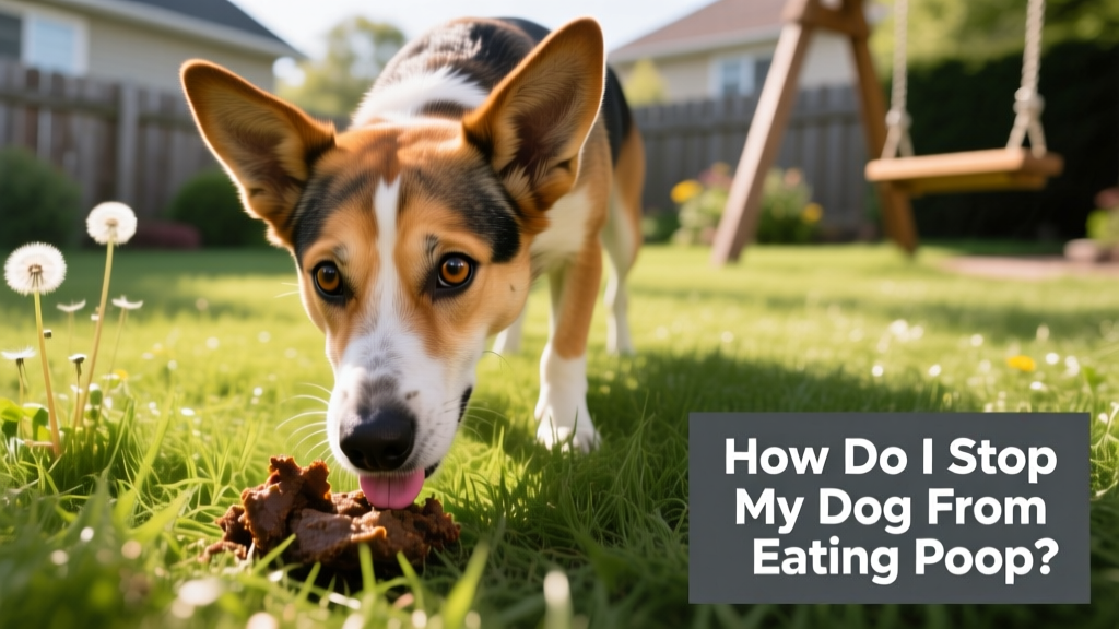 Close-up of a curious dog sniffing near fresh dog feces in a grassy yard