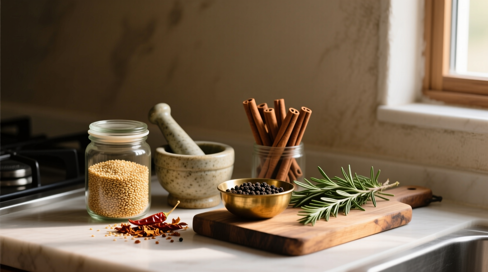 Pantry ingredients arranged for cooking inspiration